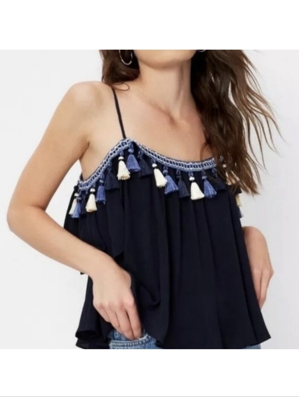 Tularosa Marley Off The Shoulder Navy Tassle Tank Top